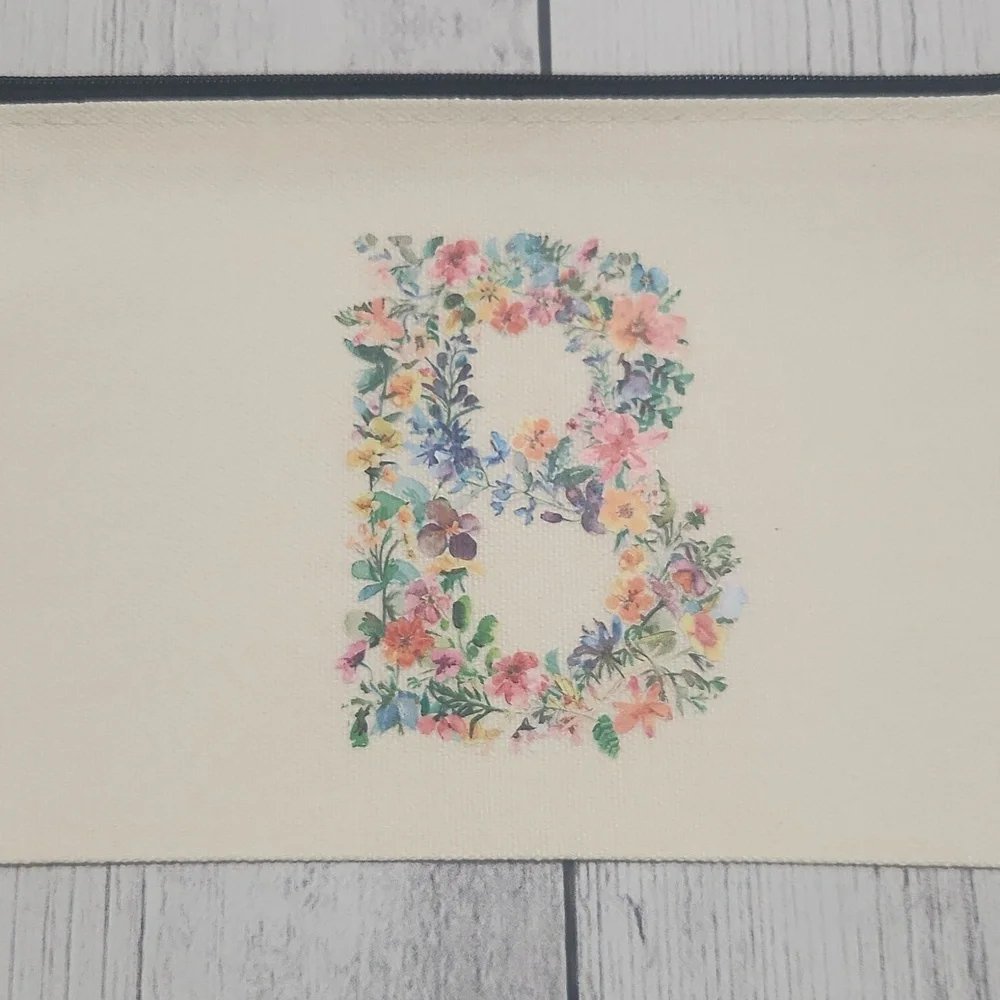 Initial B In Floral Design Pouch. Great For Organization Or Makeup Bag